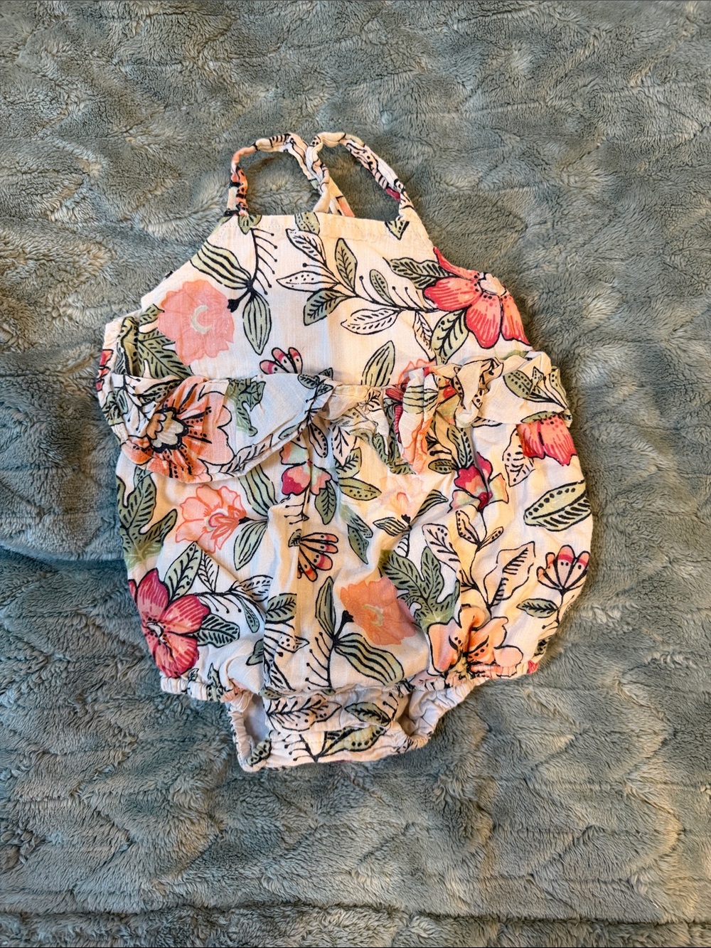 Old Navy Floral Baby Girls White Pink Green Orange Romper
